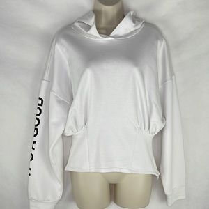 Zara White Batwing Blouson Fitted Waist Hoodie